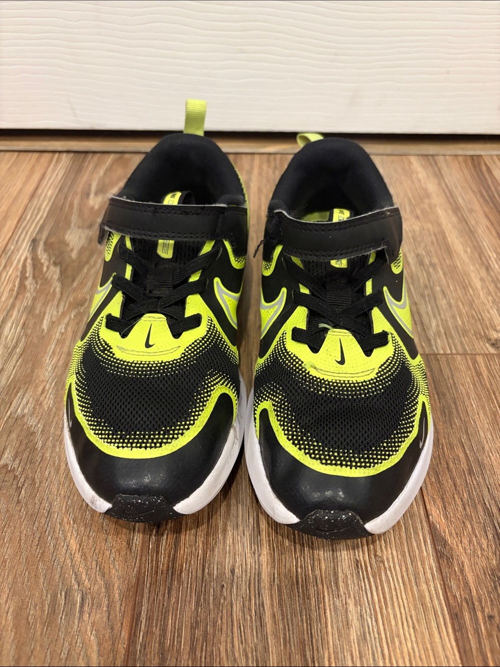 Nike Kids Black and Neon Yellow Velcro Athletic Sneakers